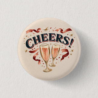 Vintage Cheers-Typografie mit Champagnerflöten Button