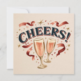 Vintage Cheers-Typografie mit Champagnergläsern Karte
