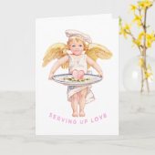 Vintage Chef Cherub Serviert Liebe Chic Valentinst Karte (Gelbe Blume)
