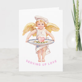 Vintage Chef Cherub Serving Up Love Chic Valentine Karte