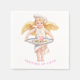 Vintage Chef Cherub Serving Up Love Chic Valentine Serviette
