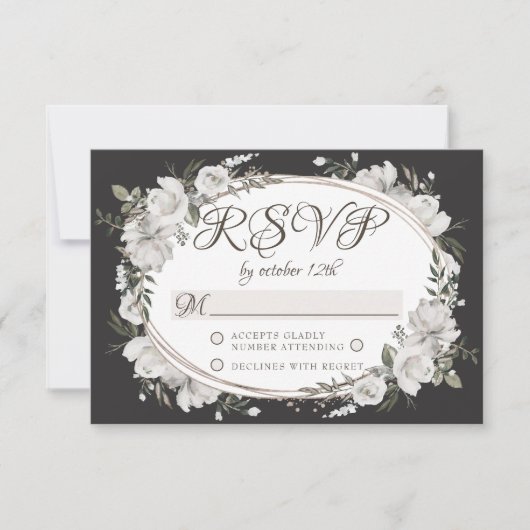 Vintage Cherish Oval Floral Wedding RSVP Reaktion (Vorderseite)
