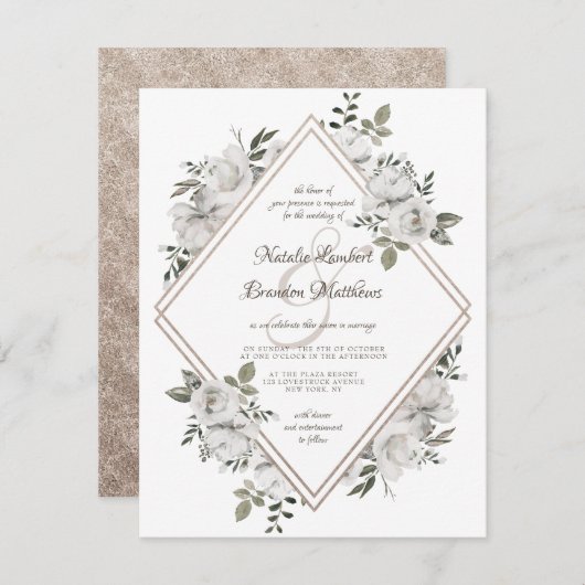 Vintage Cherish Rose Gold Double Diamond Wedding Einladung (Vorne/Hinten)