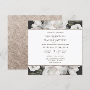 Vintage Cherish Weiße Blumen & Rosen Hochzeitsquad Einladung