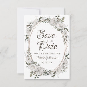 Vintage Cherish Weiße Blumen & Rosen Ovalrahmen Save The Date