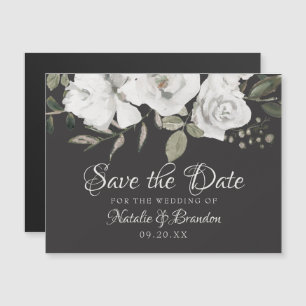 Vintage Cherish Weiße Blumen & Rosen Save the Date Magnetkarte