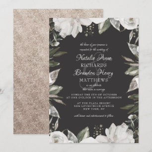 Vintage Cherish Weiße Blumen- & Rosenrand-Hochzeit Einladung