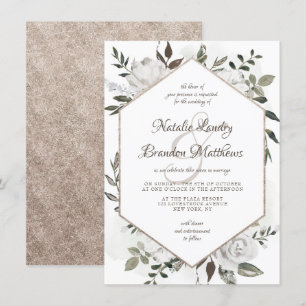 Vintage Cherish Weiße Blumensechseck-Hochzeit Einladung