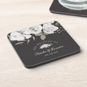 Vintage Cherish Weiße Florale Hochzeitsmonogramm Getränkeuntersetzer