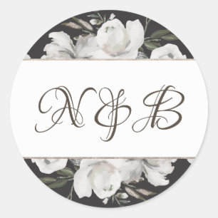 Vintage Cherish Weiße Florale Monogramm-Hochzeit Runder Aufkleber