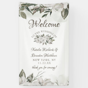 Vintage Cherish Weiße Florale Rose Hochzeit Willko Banner