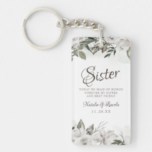 Vintage Cherish White Floral Für die Schwester Zit Schlüsselanhänger