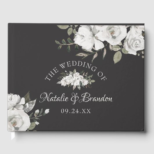 Vintage Cherish White Floral & Rose Gästebuch (Vorderseite)