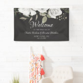Vintage Cherish White Floral Rose Hochzeit Willkom Banner (Insitu)