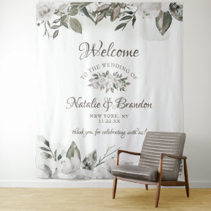 Vintage Cherish White Floral Rose Hochzeit Willkom Wandteppich