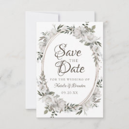 Vintage Cherish White Floral & Rosen Oval Rahmen Save The Date