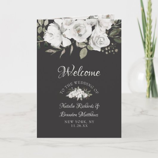 Vintage Cherish White Floral Wedding Zeremonie Programm (Vorderseite)