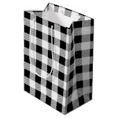 Vintage Cherries black white gingham Mittlere Geschenktüte (Rückseite Schrägansicht)
