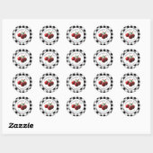 Vintage Cherries black white gingham Runder Aufkleber (Blatt)