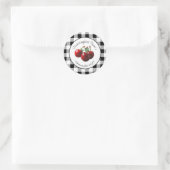 Vintage Cherries black white gingham Runder Aufkleber (Tasche)