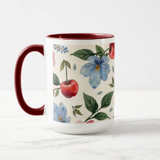 Vintage Cherry and Floral Coffee Mug Tasse
