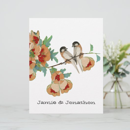 Vintage Cherry Blossom Love Bird Pfirsichminze (Stehend Vorderseite)