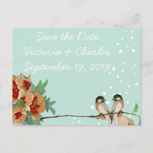 Vintage Cherry Blossom Love Bird Pfirsichminze Ankündigungspostkarte