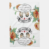 Vintage Cherry Blossom Love Bird Pfirsichminze Geschirrtuch (Vertikal)