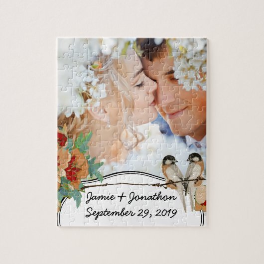 Vintage Cherry Blossom Love Bird Pfirsichminze Puzzle (Vertikal)