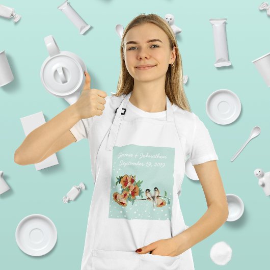 Vintage Cherry Blossom Love Bird Pfirsichminze Schürze