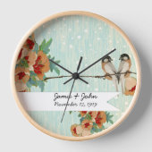 Vintage Cherry Blossom Love Bird Pfirsichminze Uhr (Vorderseite)