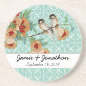 Vintage Cherry Blossom Love Bird Pfirsichminze Untersetzer (Vorne)