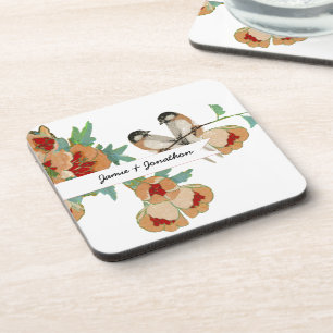 Vintage Cherry Blossom Love Bird Pfirsichminze Untersetzer