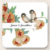 Vintage Cherry Blossom Love Bird Pfirsichminze Untersetzer (Vorderseite)