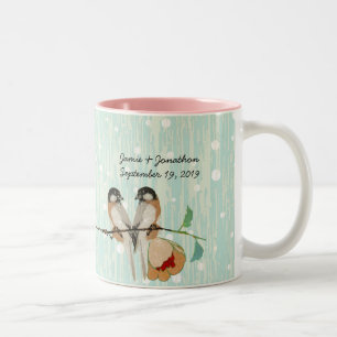 Vintage Cherry Blossom Love Bird Pfirsichminze Zweifarbige Tasse