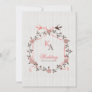 Vintage Cherry Blossom Swallows Wedding Einladung