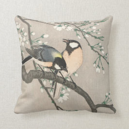 Vintage Cherry Blossom und Vogelmalerei Kissen
