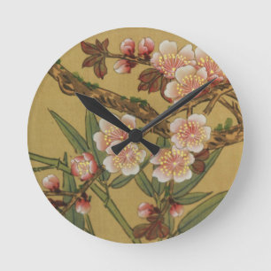 Vintage Cherry Blossoms Asian Japanese Flowers Runde Wanduhr