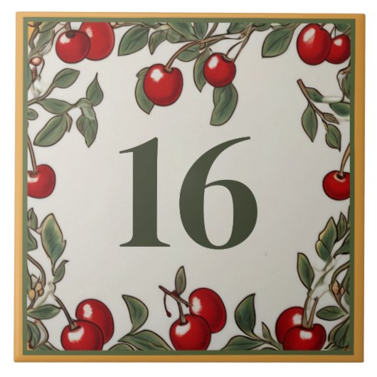 Vintage Cherry Custom House Number Signature Plaqu Fliese (Vorderseite)