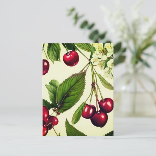 Vintage Cherry Illustration Postkarte (Stehend Vorderseite)