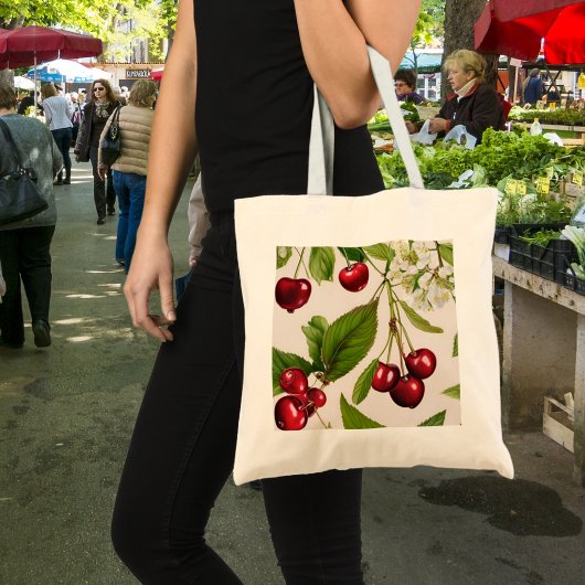 Vintage Cherry Illustration Tote Bag Tragetasche
