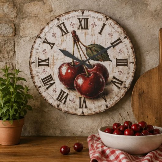 Vintage Cherry Rustic Farmhouse Kitchen Große Wanduhr