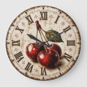 Vintage Cherry  Rustic Farmhouse Kitchen Große Wanduhr (Vorderseite)
