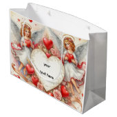 Vintage-Cherub-Engel Valentinstag-Geschenktasche Große Geschenktüte (Rückseite Schrägansicht)