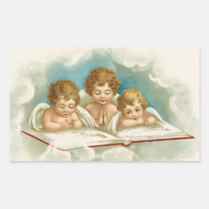 Vintage-Cherub-Engel-Weihnachts-Feiertags-Aufklebe Rechteckiger Aufkleber