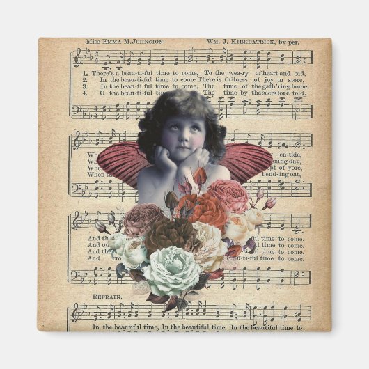 Vintage Cherub Girl Collage Magnet (Vorne)