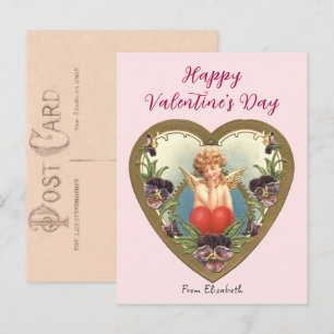 Vintage-Cherub-Gold-Herz-Valentinstagskarte  Postkarte