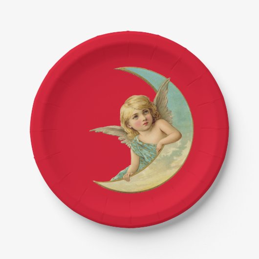 Vintage Cherub im Halbmond Pappteller (Vorderseite)
