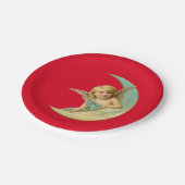 Vintage Cherub im Halbmond Pappteller (Schrägansicht)