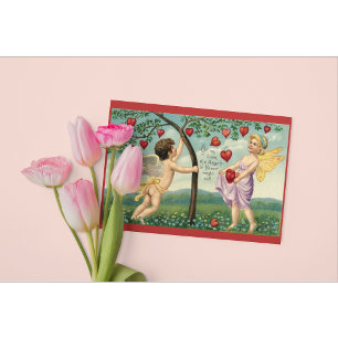 Vintage Cherub Liebe Postkarte mit romantischem He